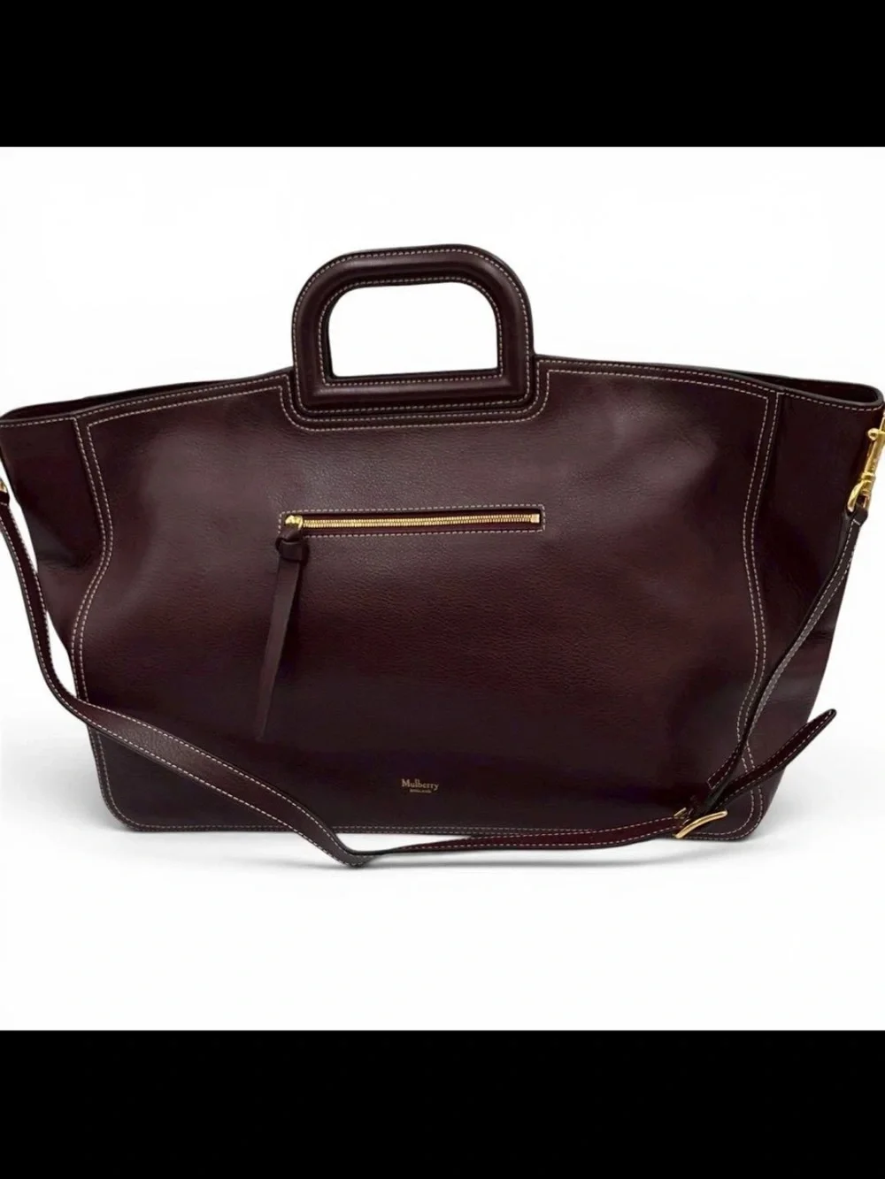 Mulberry Men's Leather Tote Bag in Burgundy with Gold Hardware